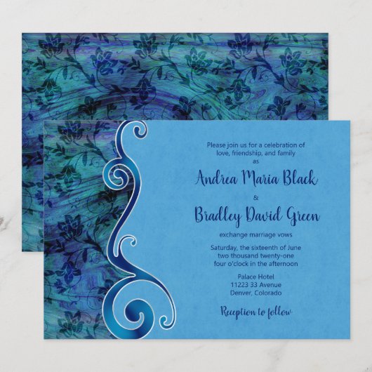 Anpassbare Aqua Blue Hochzeit Einladung (Vorne/Hinten)