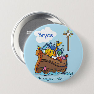 Anpassbare Arche-Noah-Taufe für Babys, Junge Blau Button