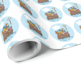 Anpassbare Arche-Noah-Taufe für Babys, Junge Blau Geschenkpapier