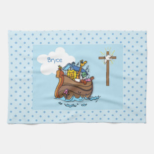 Anpassbare Arche-Noah-Taufe für Babys, Junge Blau Handtuch
