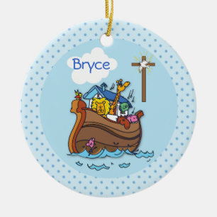 Anpassbare Arche-Noah-Taufe für Babys, Junge Blau Keramikornament