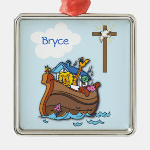 Anpassbare Arche-Noah-Taufe für Babys, Junge Blau Ornament Aus Metall