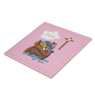Anpassbare Arche-Noah-Taufe, Mädchen Rosa Fliese