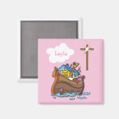 Anpassbare Arche-Noah-Taufe, Mädchen Rosa Magnet (Vorderseite/Rückseite)