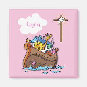 Anpassbare Arche-Noah-Taufe, Mädchen Rosa Magnet