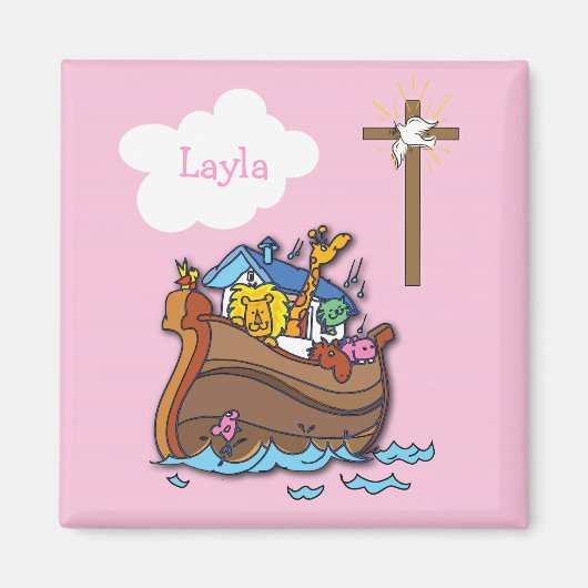Anpassbare Arche-Noah-Taufe, Mädchen Rosa Magnet (Vorne)