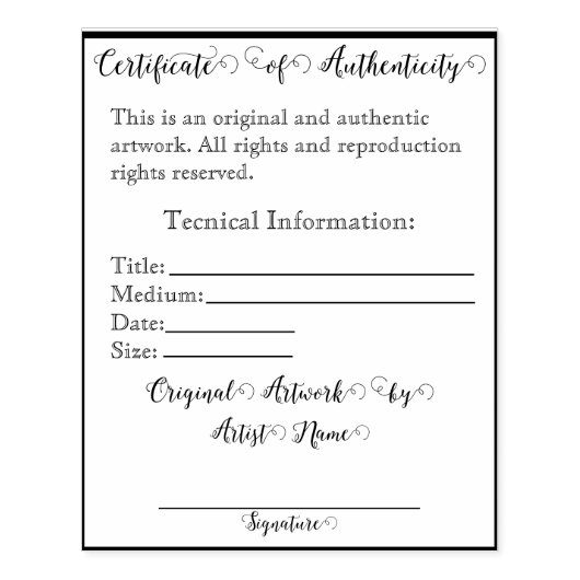 Anpassbare Artwork-Authentifizierung Print I Gummistempel (Prägung)