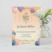 Anpassbare Ballon Geburtstag mit Sweet Puppy Einladung (Stehend Vorderseite)