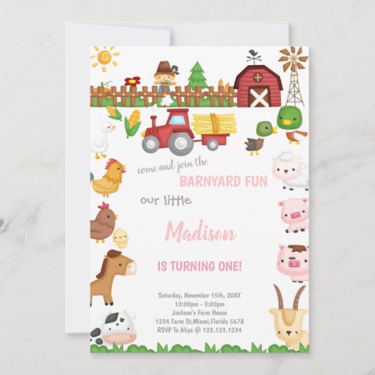 Anpassbare Barnyard Geburtstagseinladungen Einladung (Vorderseite)