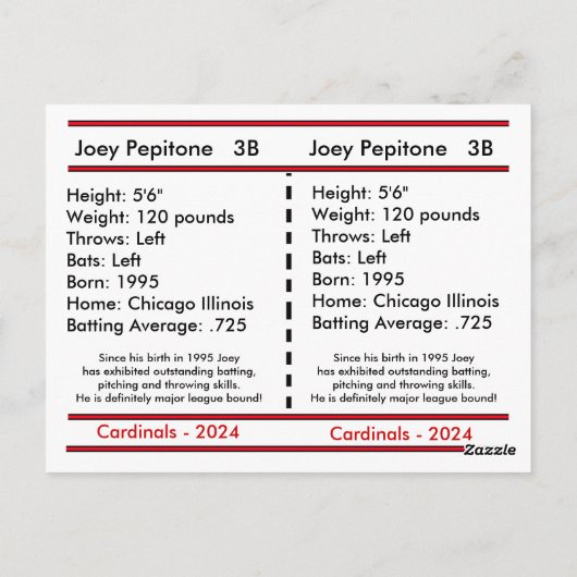 Anpassbare Baseballkarte Postkarte (Rückseite)