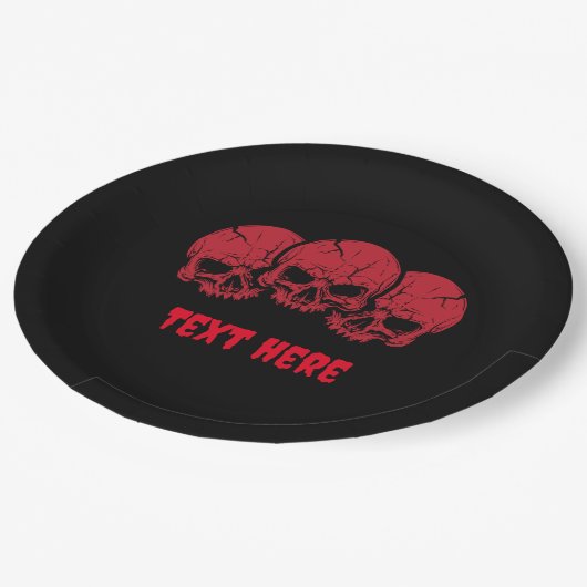 Anpassbare Beängstigende Halloween-Skull-Papier-Te Pappteller (Schrägansicht)