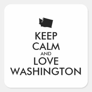 Anpassbare BEHALT-CALM und LIEBE WASHINGTON Quadratischer Aufkleber