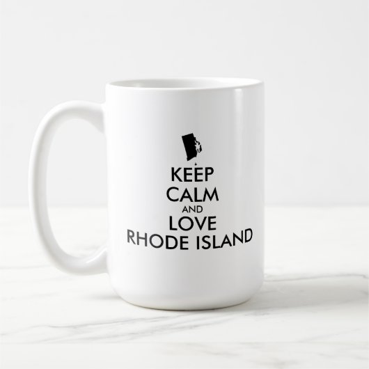 Anpassbare BEHALTEN CALM und LIEBE RHODE ISLAND Kaffeetasse (Links)