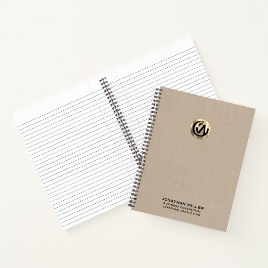 Anpassbare Beige-Linen-Notebook mit Gold-Logo Notizblock (Innenseite)