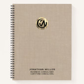 Anpassbare Beige-Linen-Notebook mit Gold-Logo Notizblock (Vorderseite)