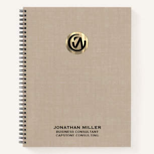 Anpassbare Beige-Linen-Notebook mit Gold-Logo Notizblock