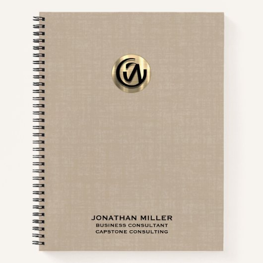 Anpassbare Beige-Linen-Notebook mit Gold-Logo Notizblock (Vorderseite)