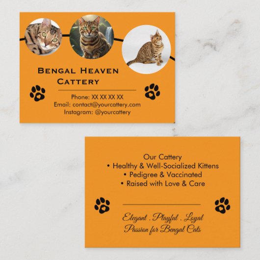 Anpassbare Bengal-Cattery-Geschäftskarten-Vorlage Visitenkarte (Vorne/Hinten)