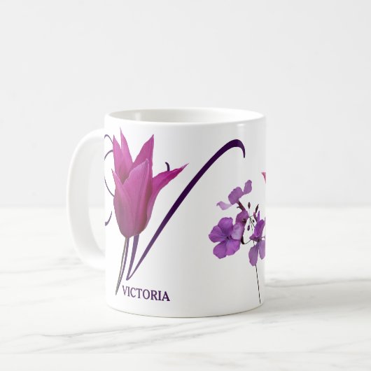 Anpassbare Bezeichnung Victoria Monogramm hübsch f Kaffeetasse (Vorderseite Links)
