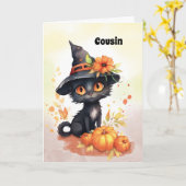 Anpassbare Beziehung Sweet Halloween Cat Karte (Gelbe Blume)