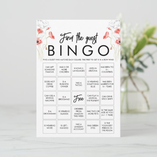 Anpassbare Bingo-Game-Karte für Elegante Wildblume Einladung (Stehend Vorderseite)