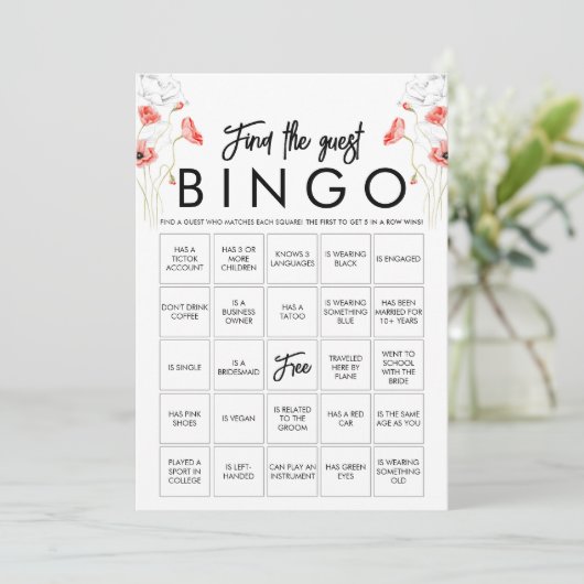 Anpassbare Bingo-Game-Karte für Elegante Wildblume Einladung (Stehend Vorderseite)