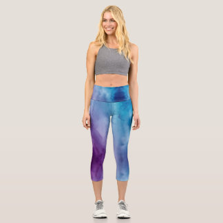 Anpassbare Blau Lila Hochgeschnittene Caprihosen Capri Leggings