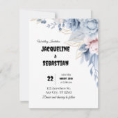 Anpassbare blaue florale Hochzeit Einladung (Vorderseite)