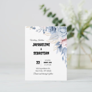 Anpassbare blaue florale Hochzeit Einladung