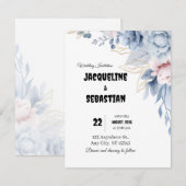 Anpassbare blaue florale Hochzeit Einladung (Vorne/Hinten)