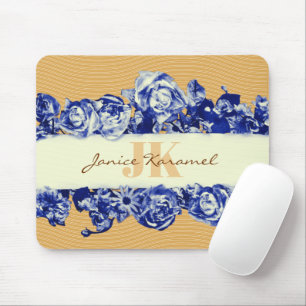 Anpassbare Blaue Goldene Rosen Chic Freude auf der Mousepad