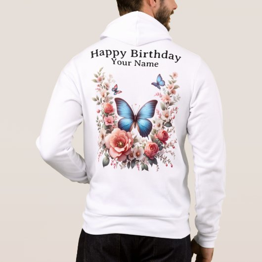 Anpassbare Blaue Schmetterling Blumenkunst-96279 Hoodie (Rückseite)