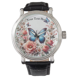 Anpassbare Blaue Schmetterlings-Blumenkunst-96279 Armbanduhr