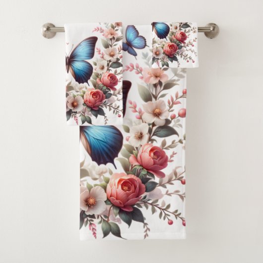 Anpassbare Blaue Schmetterlings-Blumenkunst-96279 Badhandtuch Set (Insitu)