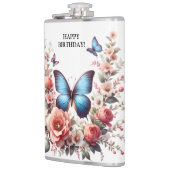 Anpassbare Blaue Schmetterlings-Blumenkunst-96279 Flachmann (Links)