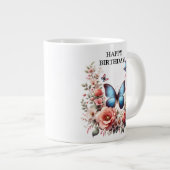 Anpassbare blaue Schmetterlings-Blumenkunst-96279 Jumbo-Tasse (Vorderseite Rechts)