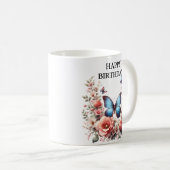 Anpassbare Blaue Schmetterlings-Blumenkunst-96279 Kaffeetasse (VorderseiteRechts)