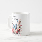 Anpassbare Blaue Schmetterlings-Blumenkunst-96279 Kaffeetasse (Vorderseite Links)