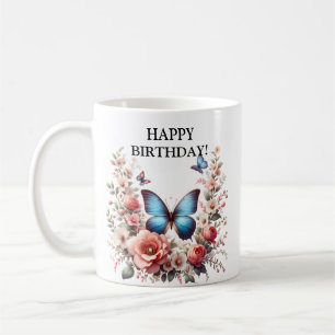 Anpassbare Blaue Schmetterlings-Blumenkunst-96279 Kaffeetasse