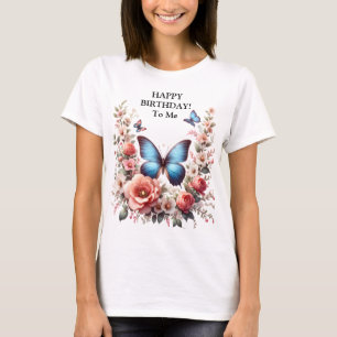 Anpassbare Blaue Schmetterlings-Blumenkunst-96279 T-Shirt