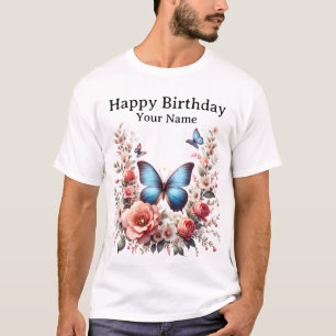 Anpassbare Blaue Schmetterlings-Blumenkunst-96279 T-Shirt