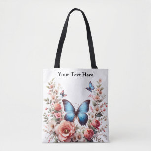 Anpassbare blaue Schmetterlings-Blumenkunst-96279 Tasche