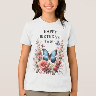 Anpassbare Blaue Schmetterlings-Blumenkunst-96279 Tri-Blend Shirt