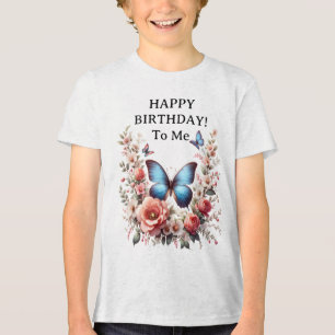 Anpassbare blaue Schmetterlings-Blumenkunst-96279 Tri-Blend Shirt