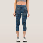 Anpassbare Blauer Denim-Patchwork-Replacebozeichnu Capri Leggings (Vorderseite)