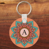 Anpassbare Boho Floral Mandala mit Message Spot Schlüsselanhänger (Vorderseite)