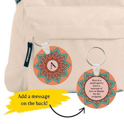 Anpassbare Boho Floral Mandala mit Message Spot Schlüsselanhänger
