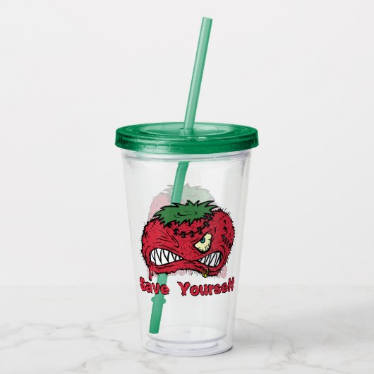 Anpassbare böse Tomate Acryltrinkbecher (Rückseite)