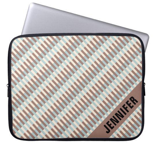 Anpassbare braune Tan Blue Streifen Laptopschutzhülle (Vorderseite)