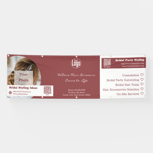 Anpassbare Brautparty-Haarstyling-Services Banner (Horizontal)